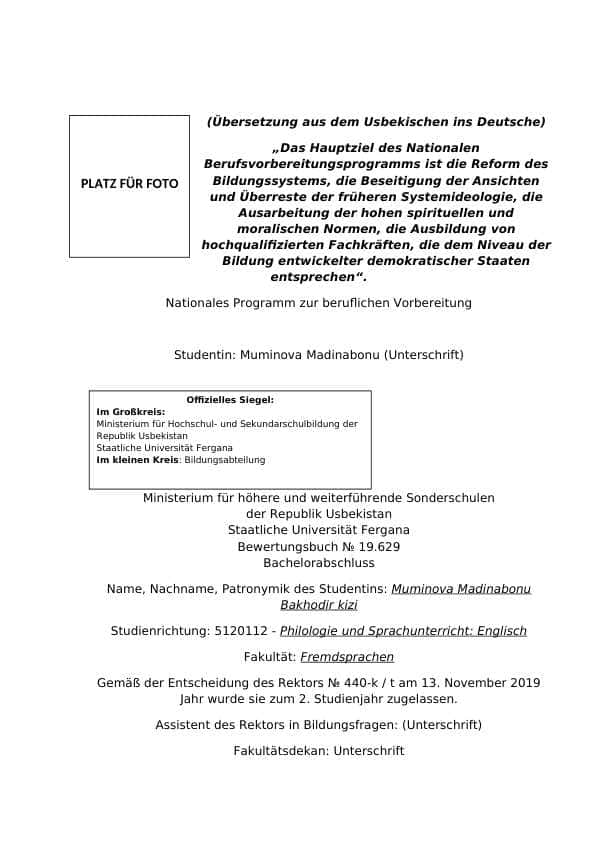 Fertig Übersetzung aus dem Usbekischen ins Englische