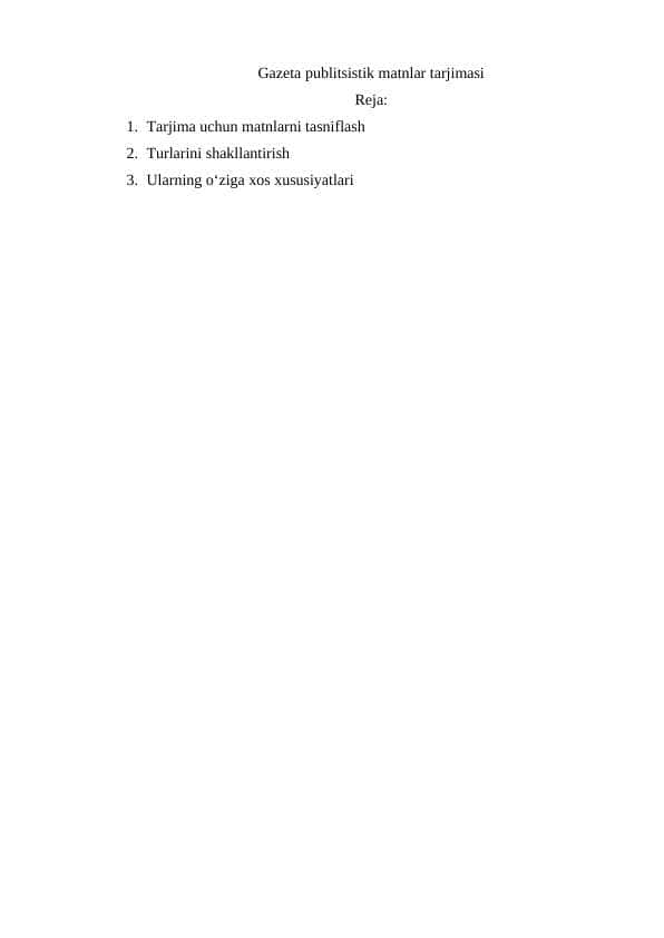 Gazeta publitsistik matnlar tarjimasi