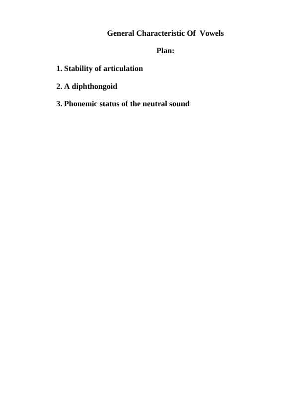 General Characteristic Of Vowels
