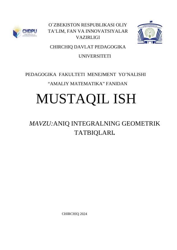 ANIQ INTEGRALNING GEOMETRIK TATBIQLARI