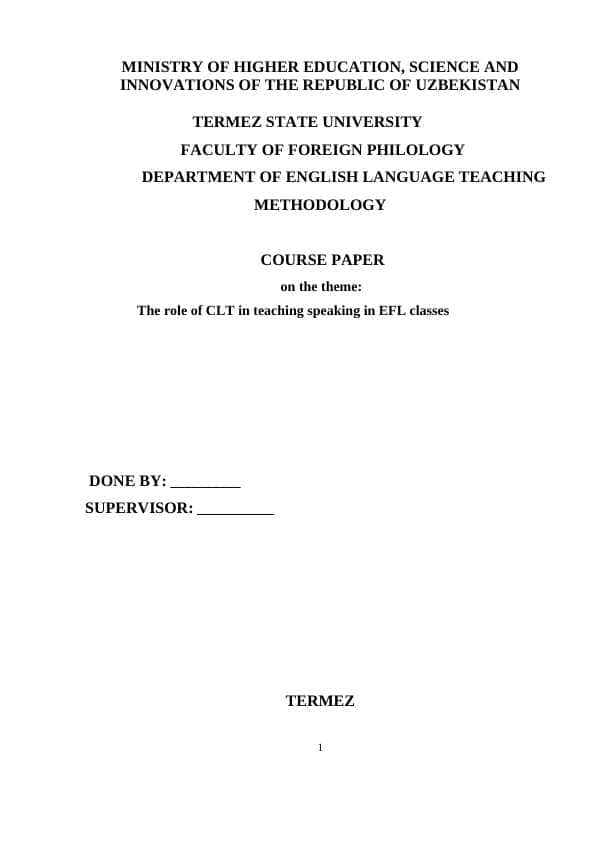The role of CLT in teaching speaking in EFL classes