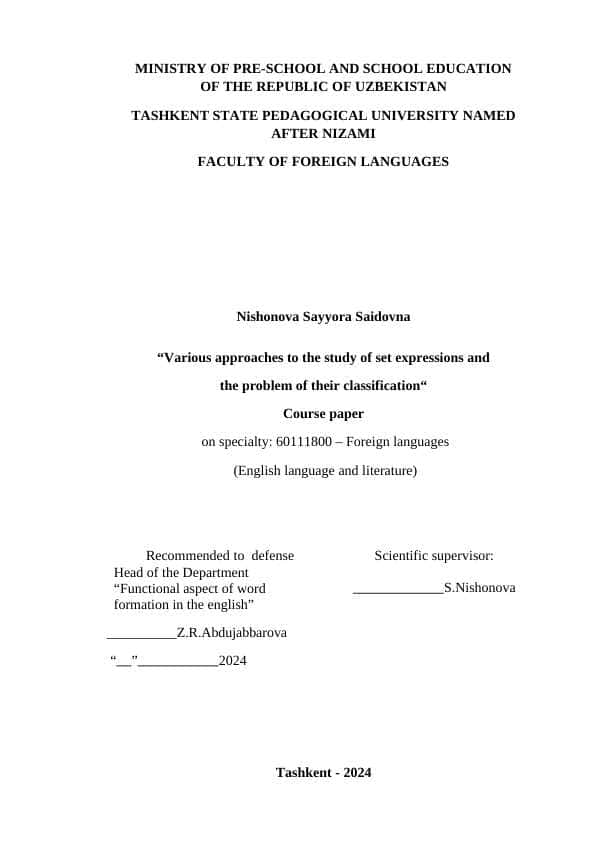 Various approaches to the study of set expressions and the problem of their classification