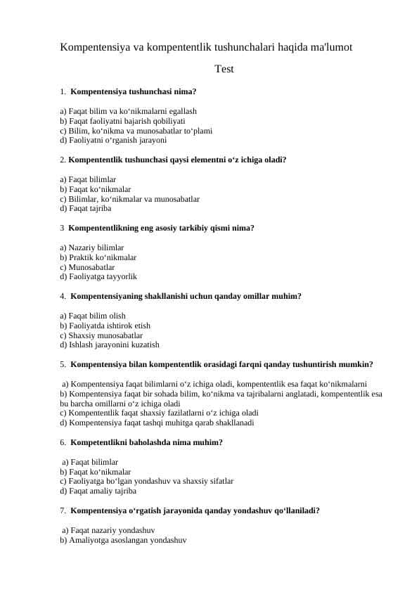 Kompentensiya va kompententlik tushunchalari