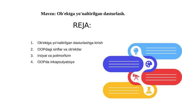 Ob'ektga yo'naltirilgan dasturlash.