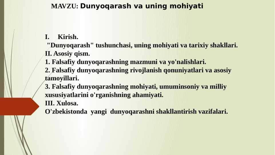 Dunyoqarash va uning mohiyati
