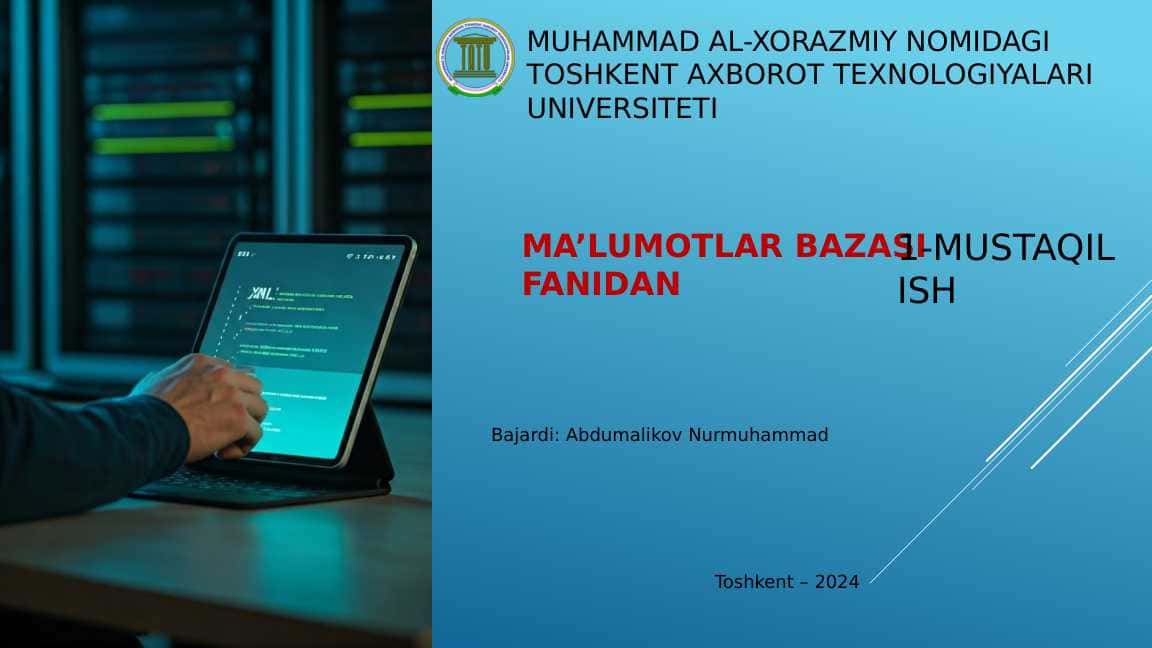 Ma'lumotlar bazasi fanidan taqdimot, mavzu: XML va MB