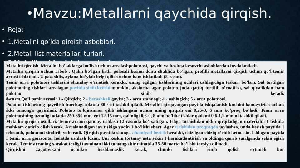 Metallarni qaychida qirqish.