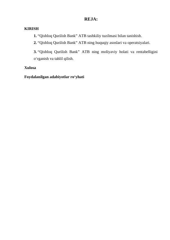 Qishloq Qurilish Bank. Amaliyot hisoboti