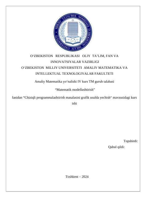 Chiziqli programmalashtirish masalasini grafik usulda yechish
