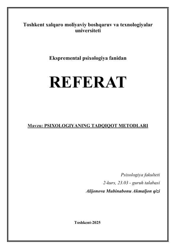 Ekspremental psixologiya (referat)