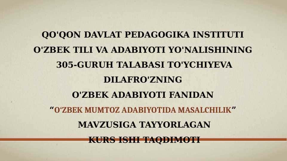 O‘zbek mumtoz adabiyotida masalchilik