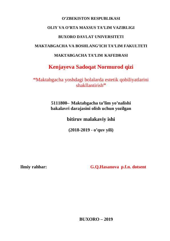 Maktabgacha yoshdagi bolalarda estetik qobiliyatlarini shakllantirish