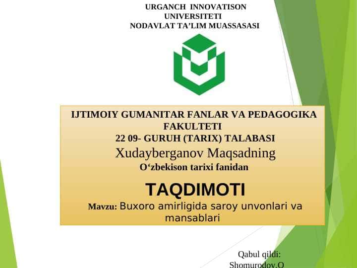 Buxoro amirligida saroy unvonlari va mansablari