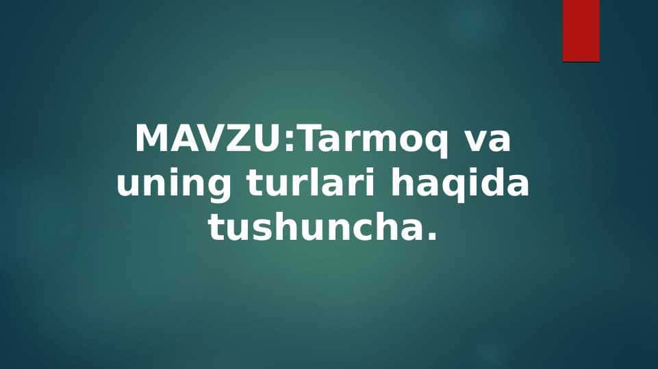MAVZU:Tarmoq va uning turlari haqida tushuncha.