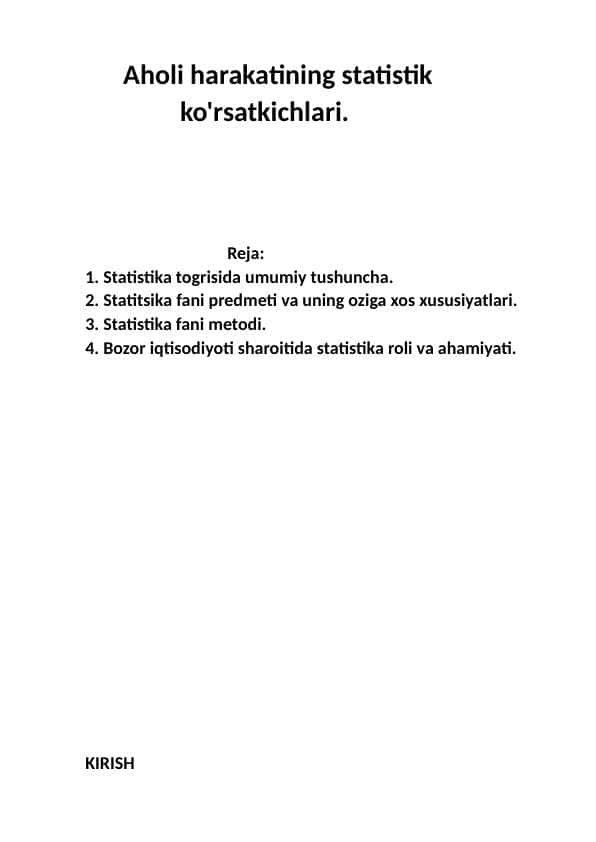 Aholi harakatining statistik ko'rsatkichlari.