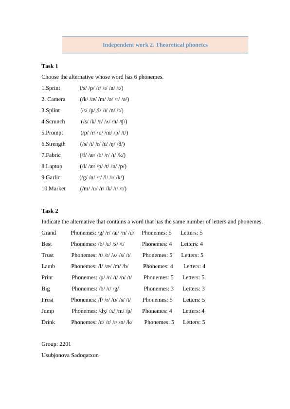 theoretical phonetics independent work 2 / nazariy fonetika mustaqil ish 2