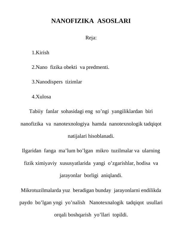 NANOFIZIKA ASOSLARI