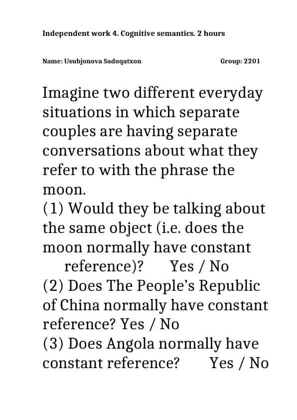 cognitive semantics independent work 4 / kognitiv semantika mustaqil ish 4