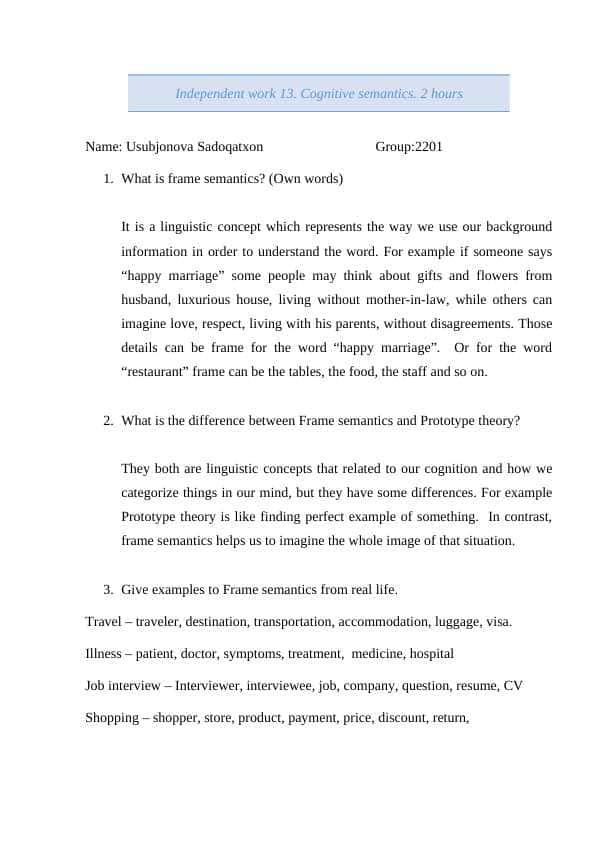 cognitive semantics independent work 13 / kognitiv semantika mustaqil ish 13