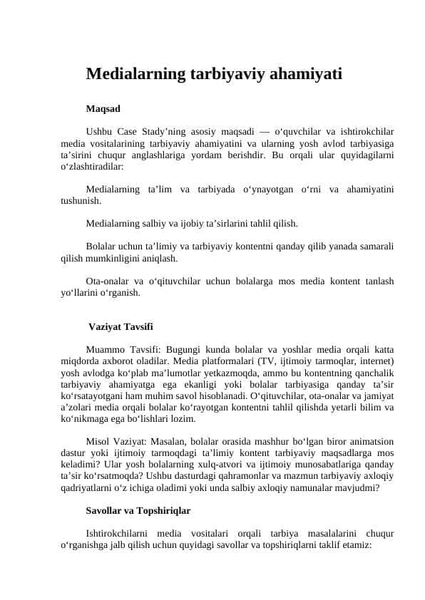 Medialarning tarbiyaviy ahamiyati