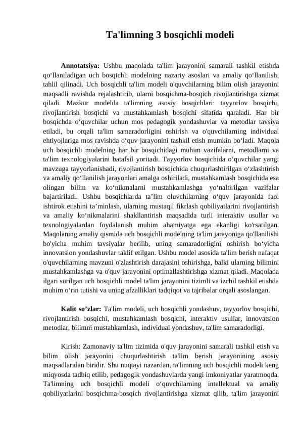 Ta'limning 3 bosqichli modeli