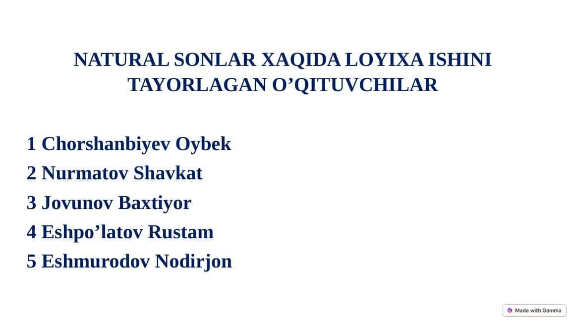 Naturla sonlar slayd uning hayotagi tadbiqi