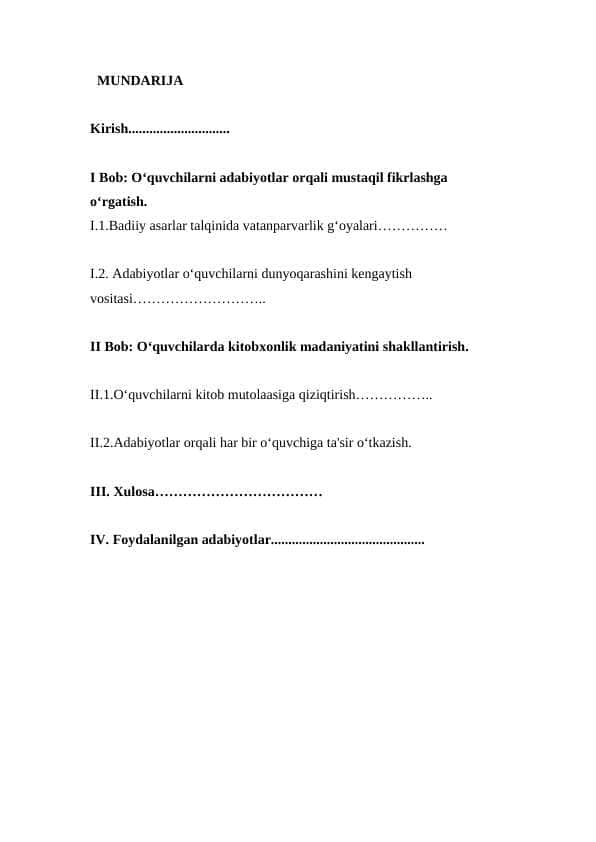 O‘quvchilarni adabiyotlar orqali mustaqil fikrlashga o‘rgatish
