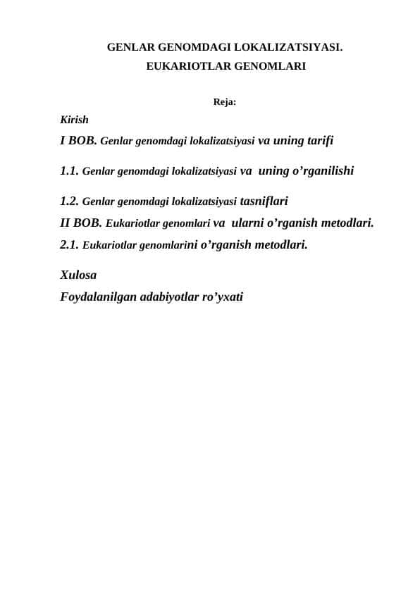 GENLAR GENOMDAGI LOKALIZATSIYASI.