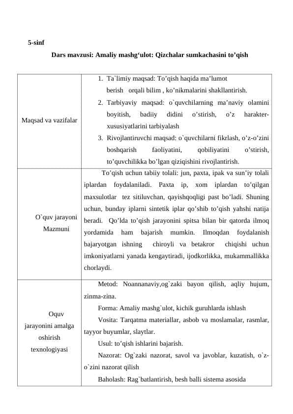 Qizchalar sumkachasini to’qish