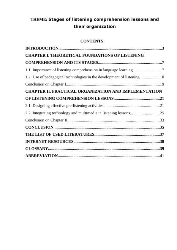 Stages of listening comprehension lessons and their organization
