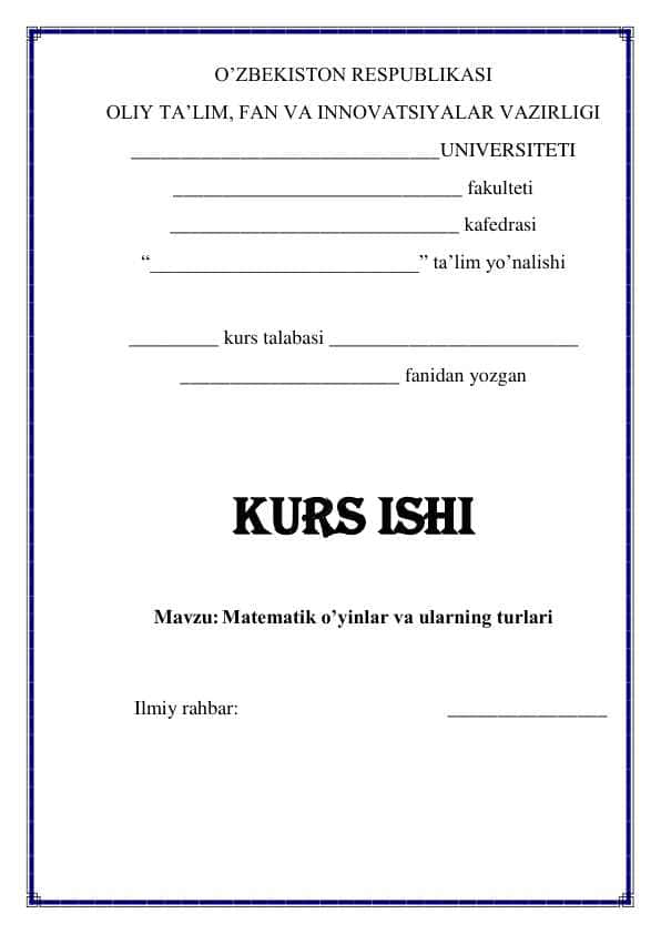 Matematik o'yinlar va ularning turlari