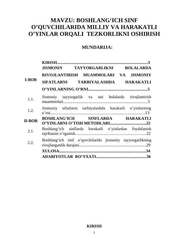 BOSHLANG‘ICH SINF O’QUVCHILARIDA MILLIY VA HARAKATLI O’YINLAR ORQALI TEZKORLIKNI OSHIRISH