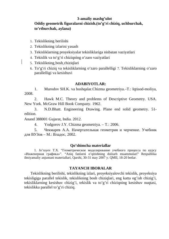 Oddiy geometrik figuralarni chizish.(to’g’ri chiziq, uchburchak, to’rtburchak, aylana)
