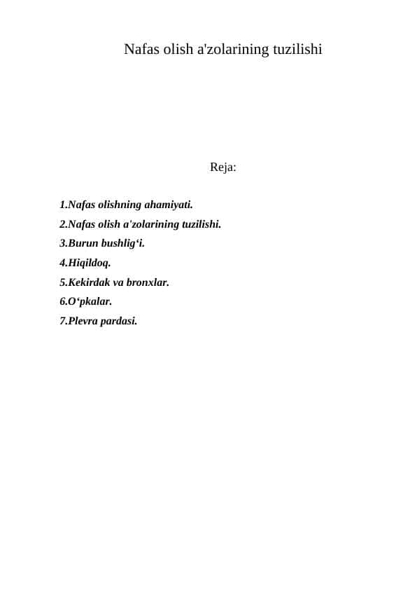 Nafas olish a'zolarining tuzilishi