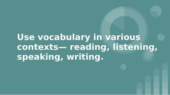 Use vocabulary in various contexts— reading, listening, speaking, writing