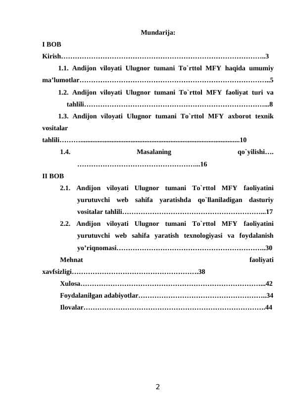MFY haqida kurs ishi va amaliyot hisoboti