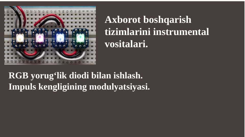 RGB yorug‘lik diodi bilan ishlash. Impuls kengligining modulyatsiyasi