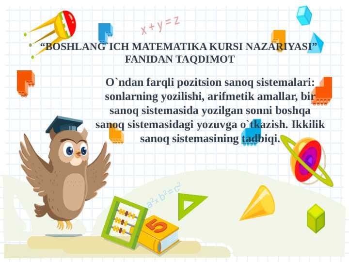 “BOSHLANG`ICH MATEMATIKA KURSI NAZARIYASI” FANIDAN TAQDIMOT pptx