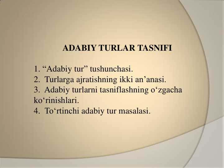 Adabiy turlarni tasniflashning o‗zgacha ko‗rinishlari
