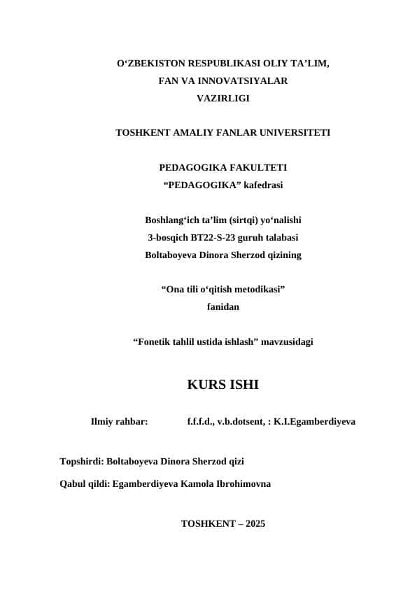 Fonetik tahlil ustida ishlash