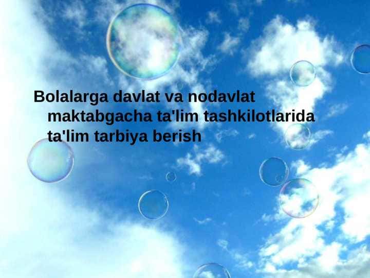 Bolalarga davlat va nodavlat maktabgacha ta'lim tashkilotlarida ta'lim tarbiya berish
