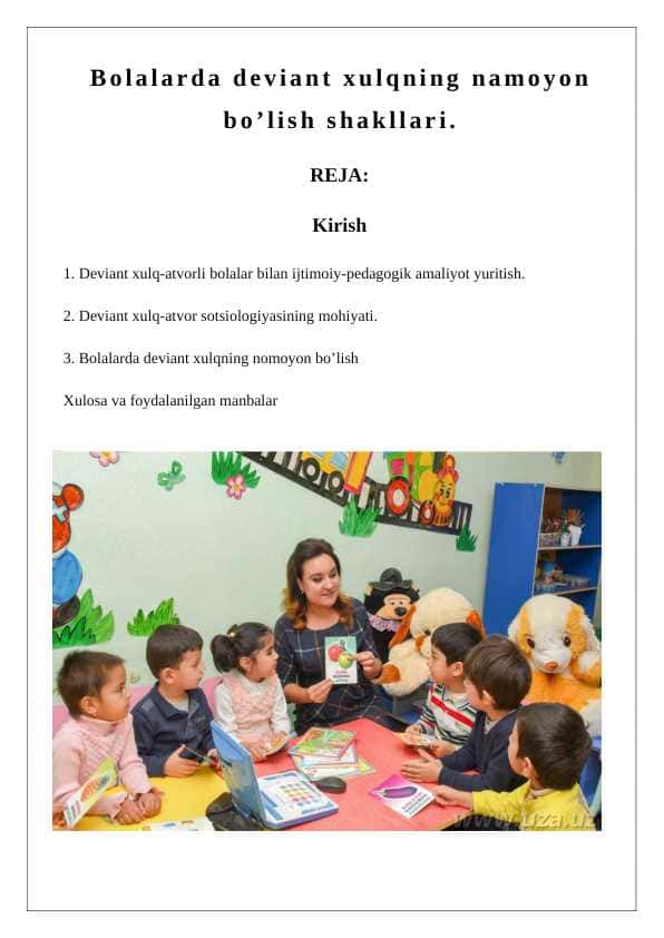 Bolalarda deviant xulqning namoyon bo'lish shakllari