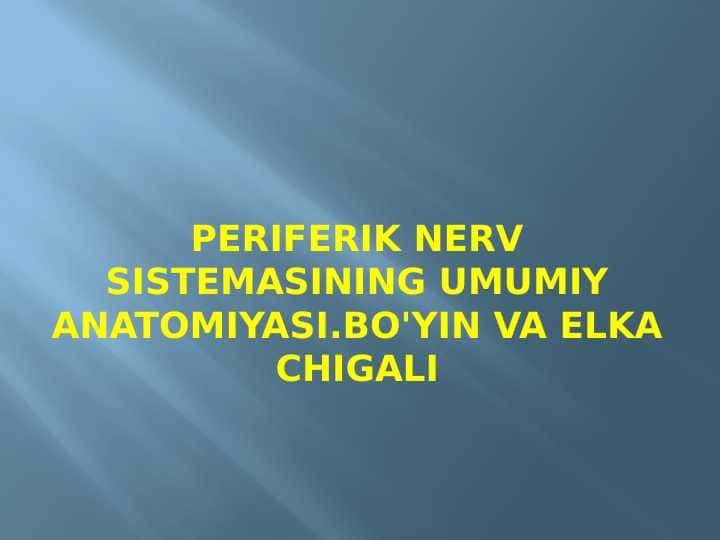 Periferik nerv sistemasining umumiy anatomiyasi.Bo'yin va elka chigali
