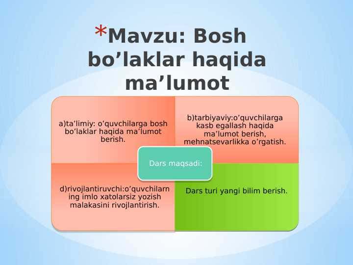 Bosh bo’laklar haqida ma’lumot