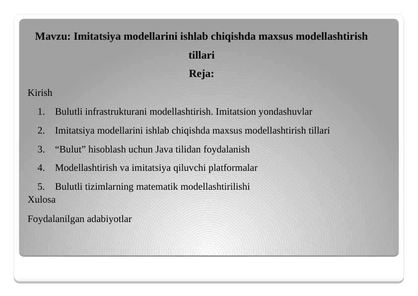 Imitatsiya modellarini ishlab chiqishda maxsus modellashtirish tillari