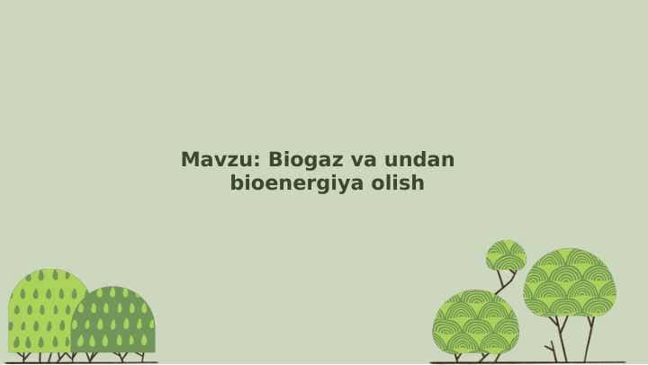 Biogaz va undân bioenergiya olish