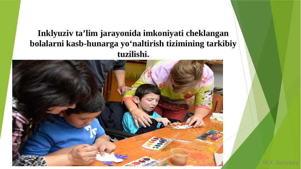 Inklyuziv ta’lim jarayonida imkoniyati cheklangan bolalarni kasb-hunarga yo‘naltirish tizimining tarkibiy tuzilishi.
