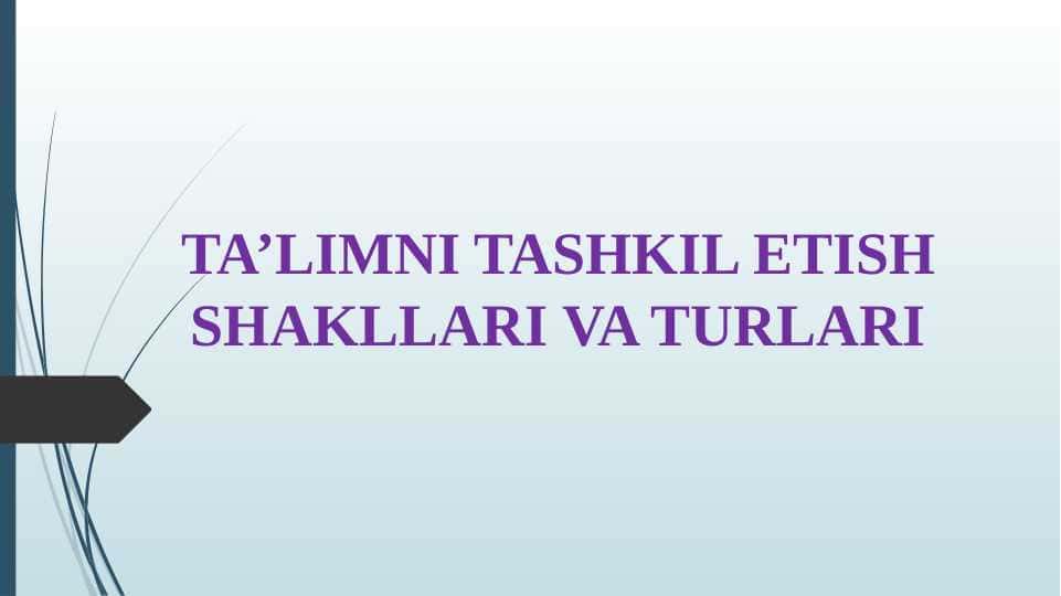 TA’LIMNI TASHKIL ETISH SHAKLLARI VA TURLARI (taqdimot)