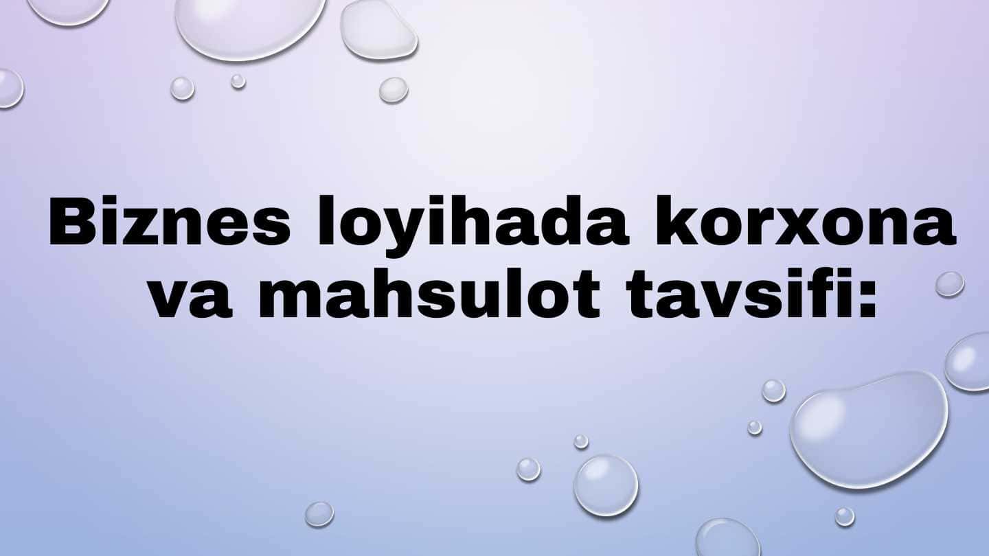 Biznes loyihada korxona va mahsulot tasnifi