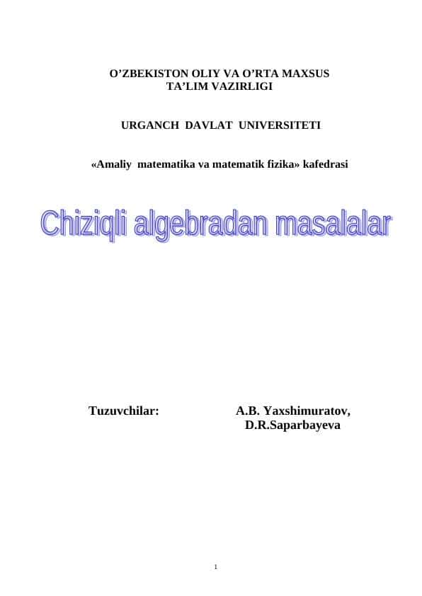 Chiziqli algebradan masalalar toʻplami